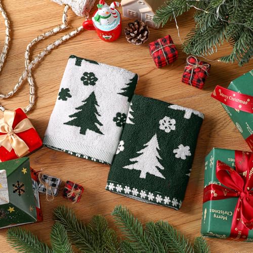 Remagr 6 Pack Christmas Tree Wash Cloths 13 x 13 inches Green