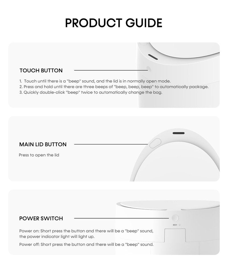 TOWNEW T AIR ONE Smart Trash Can, 2.6 Gallon Automatic Garbage Can with Self-Sealing and Self-Changing, Motion Sense Activated Rechargeable Trashcan for Living Room Bedroom Workshop Kitchen, White