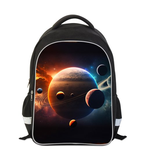 AnySmic Solar System Planets Stars Space Kids Backpack, Galaxy School Bookbag for Boys and Girls, Polyester, 17 Inches Back Pack, Giftable, Bottle Holders, Tablet Compartment
