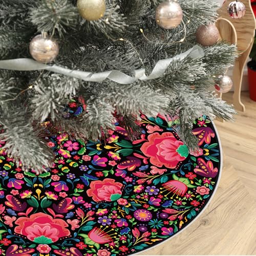 Mexican 48" Christmas Tree Skirt - Serape Felt Wool Traditional Holiday Decor