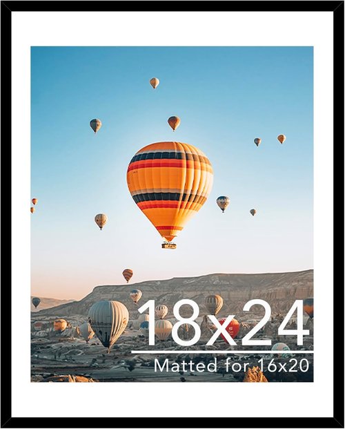 JCJMY 18x24 Picture Frame - Display 16x20 Photos with Mat or 18x24 Without Mat | Black Wall Hanging Frame