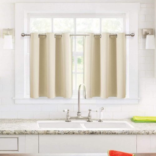 ChrisDowa Small Window Curtains - Grommet Thermal Insulated Room Darkening Panels | Beige, 34 x 36 Inch