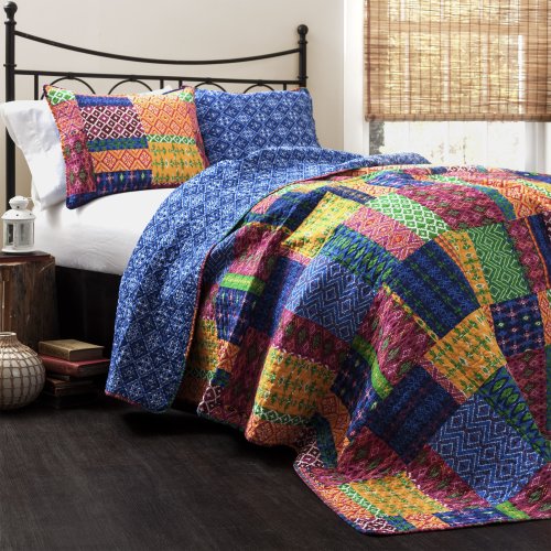 Reversible Cotton Quilt King Size Set - 3 Piece Boho Bedding