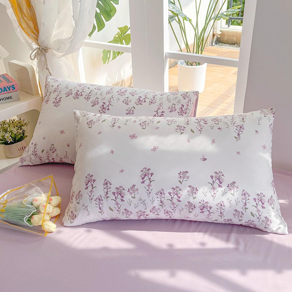 Sedefen Lavender Duvet Cover Queen Size Purple Romantic Floral Green Botanical Bedding Set 3 Pcs Girls Women Spring Garden Aesthetic Elegant Flower Comforter Cover with Zipper Closure (No Comforter)