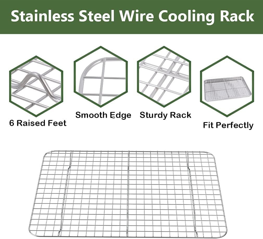 ROTTAY Baking Sheet Set - Stainless Steel Cookie Pans with Cooling Racks | Nonstick, Heavy Duty, 16 x 12 Inches (Pack of 2)