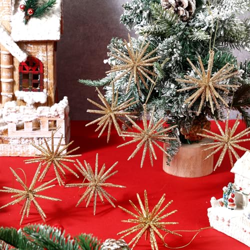 Soulchen 12-Pack Gold Star Christmas Tree Ornaments - Starburst Holiday Decorations