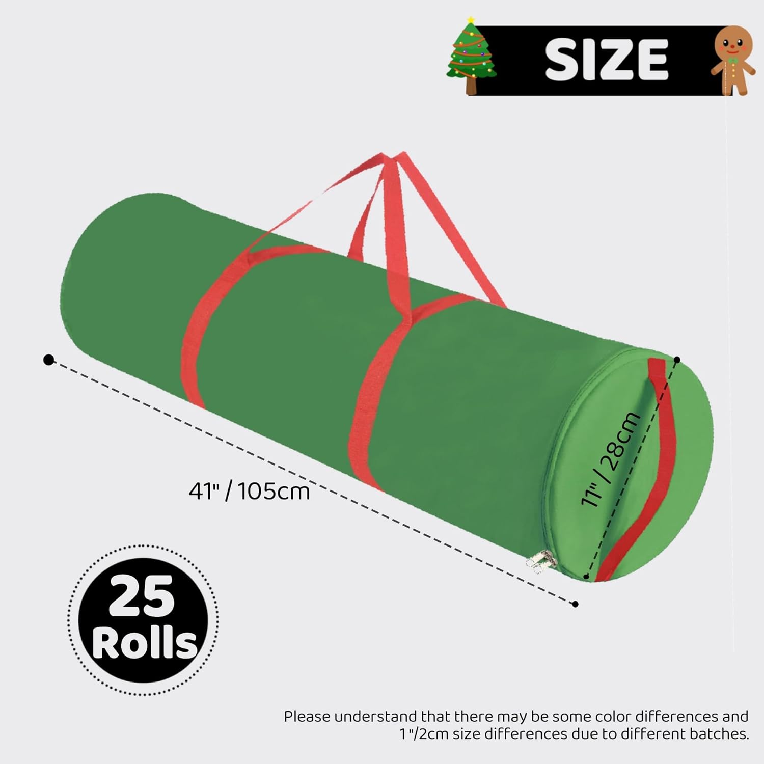 OUTTDID Christmas Wrapping Paper Organizer - Durable 600D Oxford Fabric, Fits 18-25 Rolls, Green