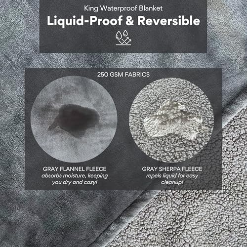 King Size Waterproof Blanket - Gray Plush Fleece, 82x82