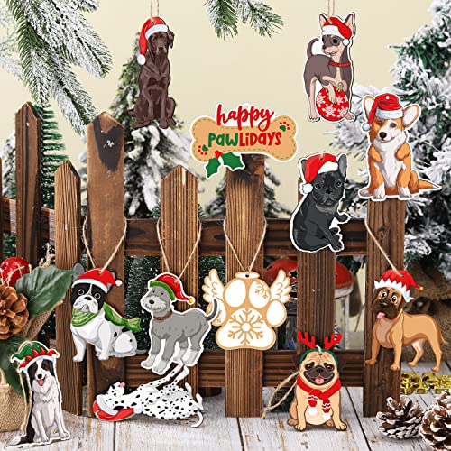 Christmas Wooden Dog Ornaments - 24 Pieces Hanging Tree Decorations - Variation of 24 / Dog