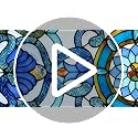 Victorian Stained Glass Window Panel - 35 x 12 Inches, Blue Design