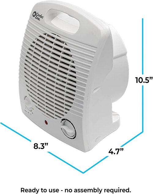 Comfort Zone Personal Space Heater - Energy Efficient 1500W Electric Heater with Adjustable Thermostat & 3 Heat Settings | Portable with Safety Features for Home & Office