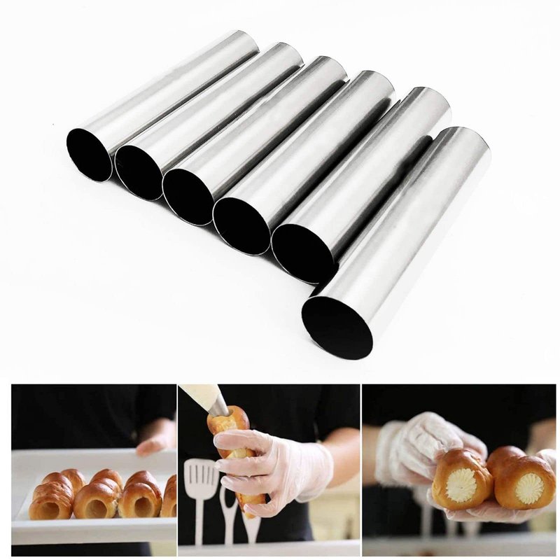VolksRose 30pcs Cream Horn Mold, Cannoli Forms Tubes Kit, Stainless Steel 20pcs Cone Shaped and 10pcs Tubular Shaped Baking Molds for Danish Pastry Lady Lock Form Cream Roll Croissant