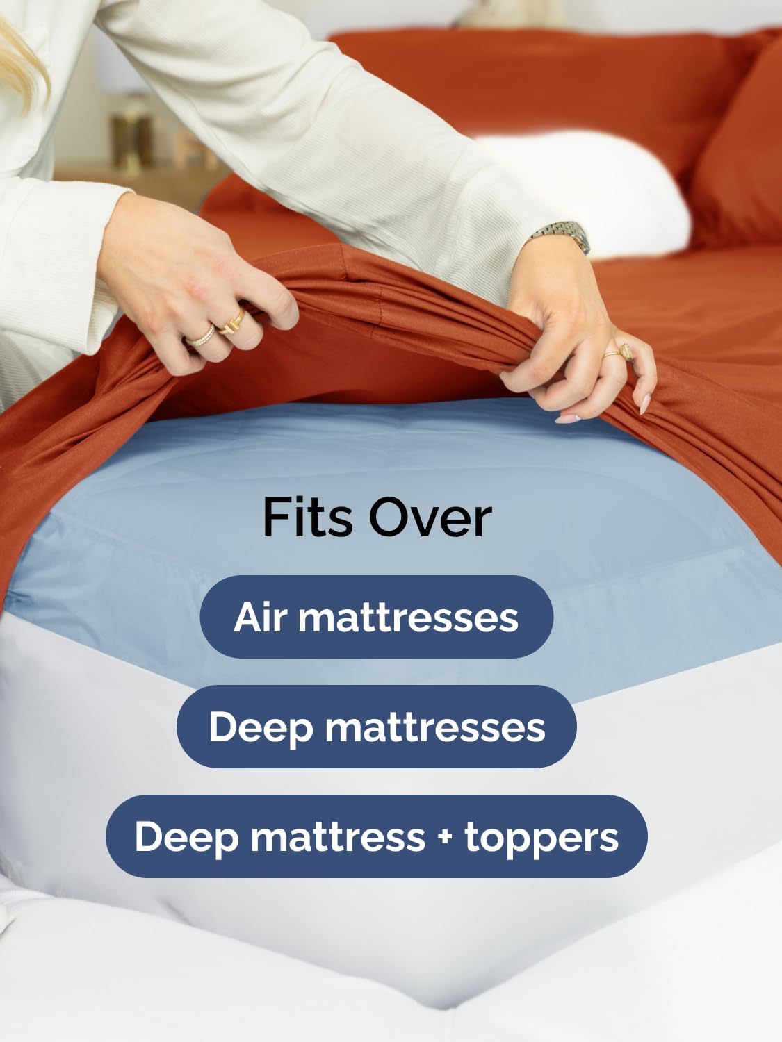 Skiennix Extra Deep Cal King Sheet Set - 6 Piece Breathable Cooling Bedding - Soft Wrinkle-Free Terracotta