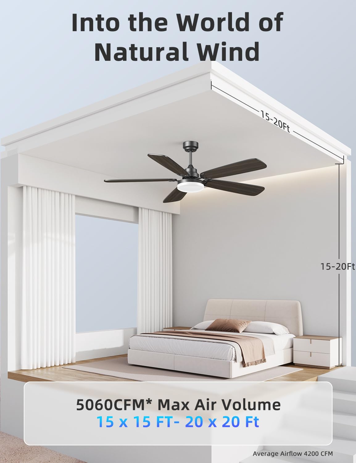 Arecovas Ceiling Fans with Lights and Remote, 52 Inch Modern Ceiling Fan with Light, Downrod & Flush Mount, Quiet DC Motor, Dual Finish 5 Blades Ceiling Fan for Bedroom Living Room Farmhouse Indoor