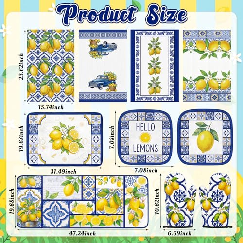 10-Piece Lemon Kitchen Decor Set: Towels, Oven Mitts, and Floor Mats