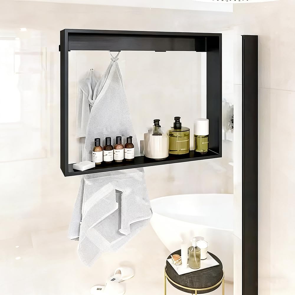 Skiennix Over The Door Shower Caddy - 20"x16" Stainless Steel Frameless Organizer | Rust-Proof Storage for Towels & Toiletries