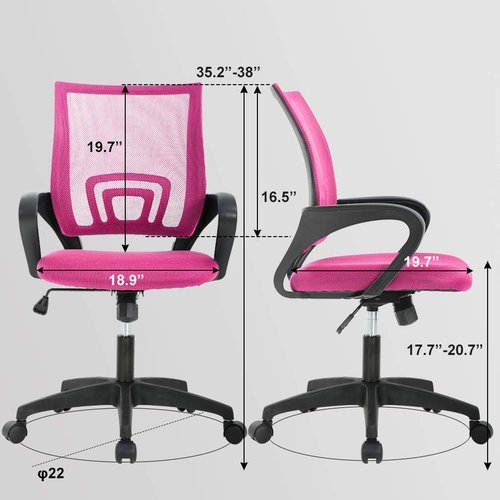 BestOffice Ergonomic Office Chair - Mid-Back Swivel Desk Chair with Lumbar Support & Breathable Backrest - Adjustable Height - Pink - Pack of 2