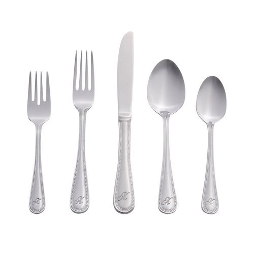 RiverRidge Monogrammed Beaded Flatware Set - X - 46-Piece Silverware with Custom Letter Stamp, 18/0 Stainless Steel Utensils Set for Daily Use & Special Occasions - Dishwasher Safe, Versatile Design