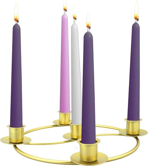 Gold Advent Candle Holder - 5-Spot Wreath Design for Elegant Christmas Home & Church Decor