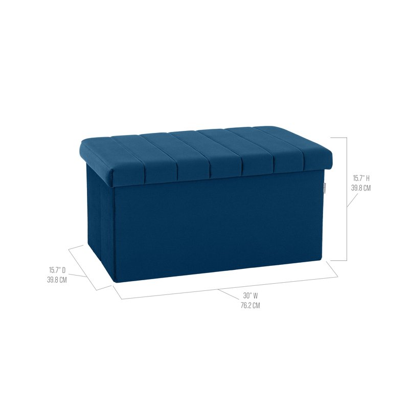 Seville Classics Cushioned Fabric Ottoman Hidden Storage Chest Footrest Chair, Padded Seat for Bedroom, Dorm, Loft, Living Room, Entryway, Hallway, Blue Velvet, 30" Bench
