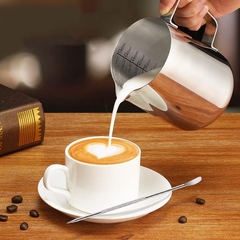 Stainless Steel Milk Frothing Pitcher (600ml/20oz) with Latte Art Pen