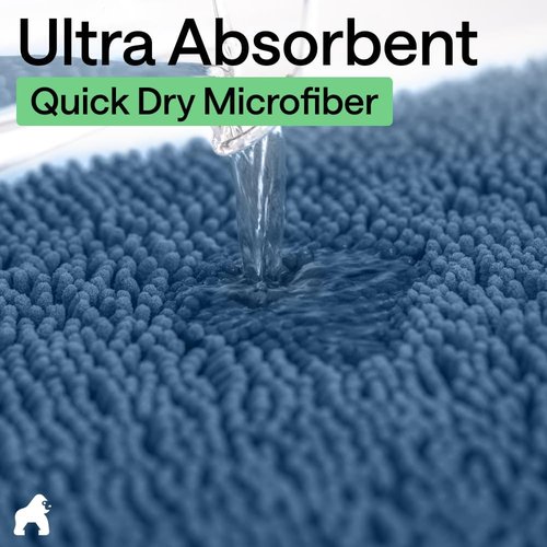 GORILLA GRIP Bath Rug Mat - Thick Soft Absorbent Chenille | Quick Dry Microfiber, 36x24, Blue