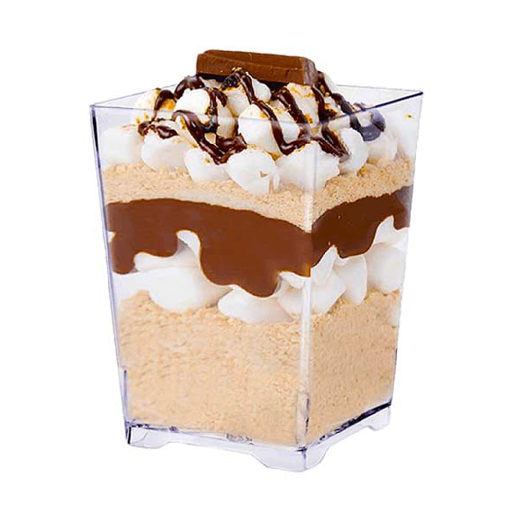 50 Pack 4 oz. Square Small Plastic Dessert Cup Hermes Professional-Grade Recyclable Transparent Disposable Party Cup for Parfait Desserts, Appetizers, and Events CMJJ