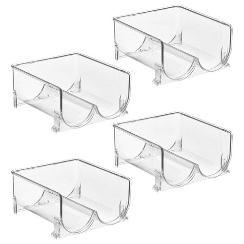 mDesign Plastic Stackable 2 Bottle Storage Holder Rack Organizer for Home, Kitchen Countertop, Cabinet, and Pantry - Holds Water Bottles, Perfect for Tumbler Cup - 4 Pack - Clear