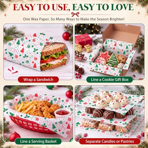 Tenceur Christmas Bauble Wax Paper Sheets 150 Pack for Food Wrapping & Decorations