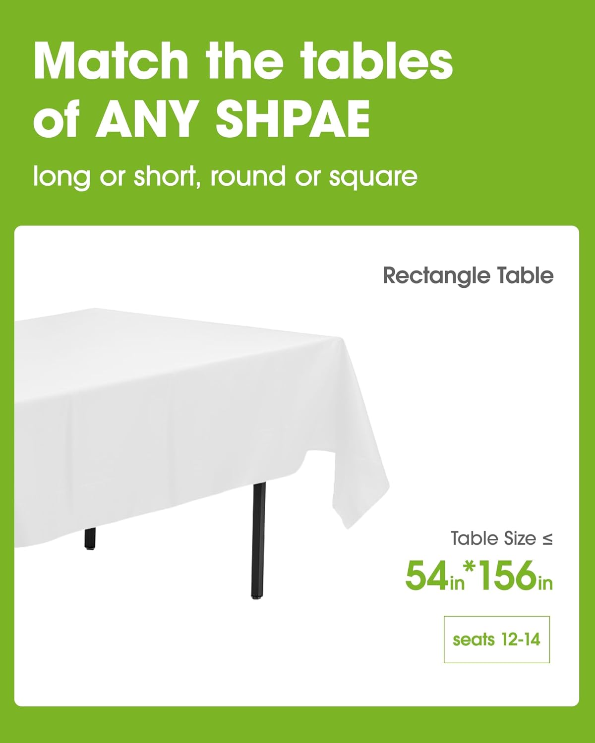 Pureegg Disposable Plastic Tablecloths - 10 Pack, 54 x 156 Inch, Leakproof & Sturdy for Parties, Picnics, Weddings - White