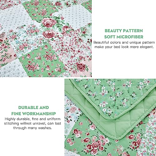 Oversized King Bedspread 128x120, Reversible Floral Quilt Set