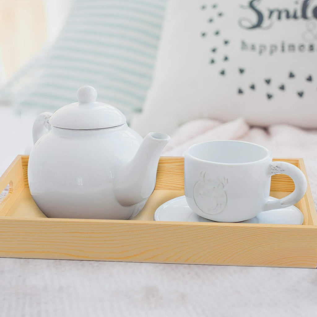 Aodaer 7 Pieces Wooden Trays, Wooden Nested Serving Trays, Rectangular Shape Serving Tray with Handles for Kitchen Party Dinner Snacks