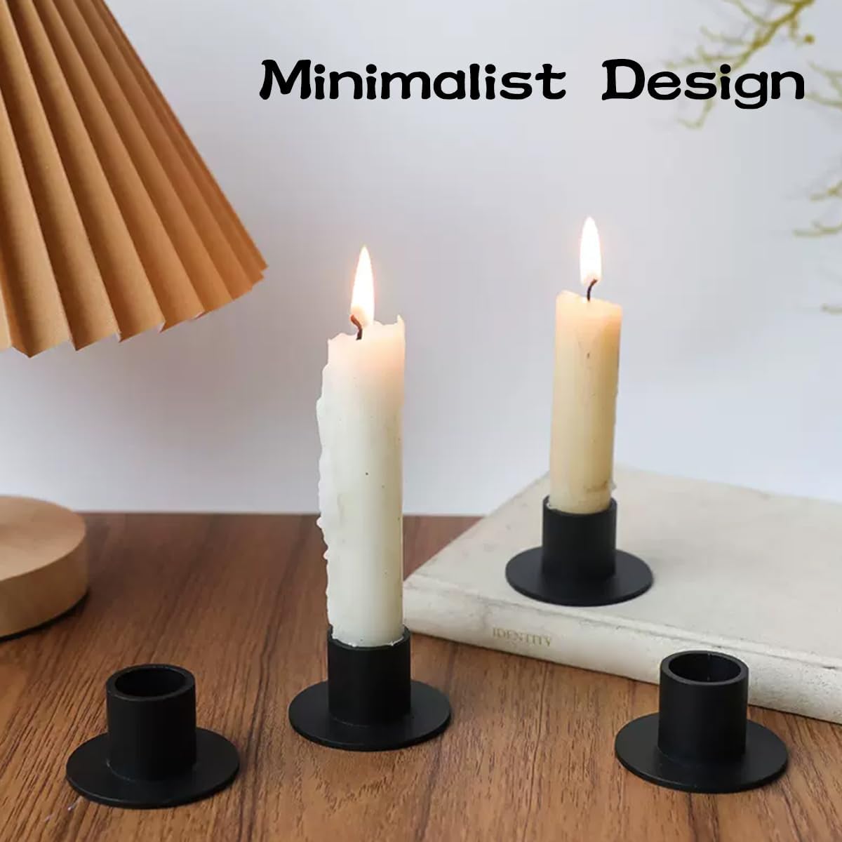 Skiennix Candle Holders - 4 PCS Matte Black Iron Candlestick Holders for Home Decor & Events