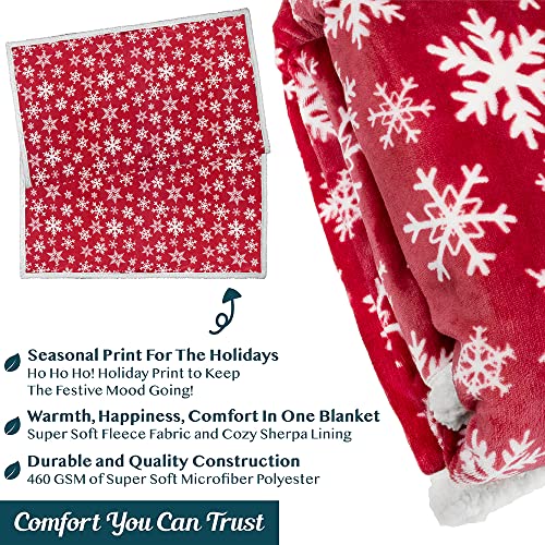 PAVILIA Red Snowflake Christmas Sherpa Throw Blanket Twin Size - Cozy Reversible Fleece & Sherpa, 60x80 Inches