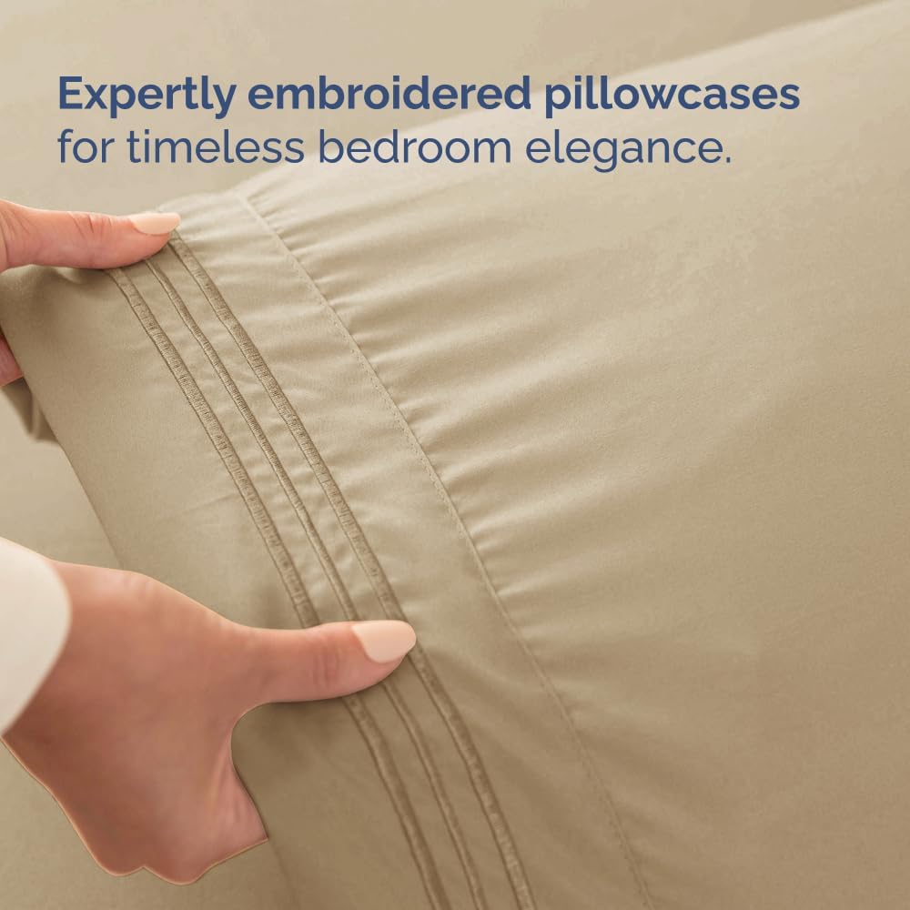 Regine Switzerland Full XL Bed Sheet Set - Soft, Breathable & Cooling 4-Piece Luxury Bedding - Deep Pockets, Fade & Wrinkle Free - Beige