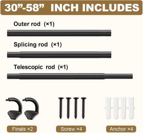 GXOACKJ Black Curtain Rods - Adjustable 28 to 60 Inch Wrap Around Design for Blackout Curtains