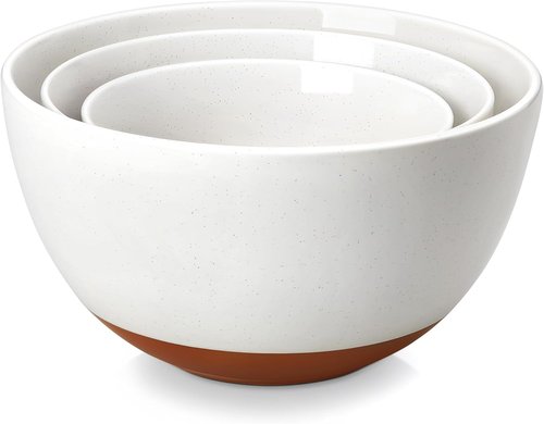 MALACASA Ceramic Mixing Bowls Set - Large Nesting Bowls for Cooking & Baking | 3 Sizes, Oven & Microwave Safe