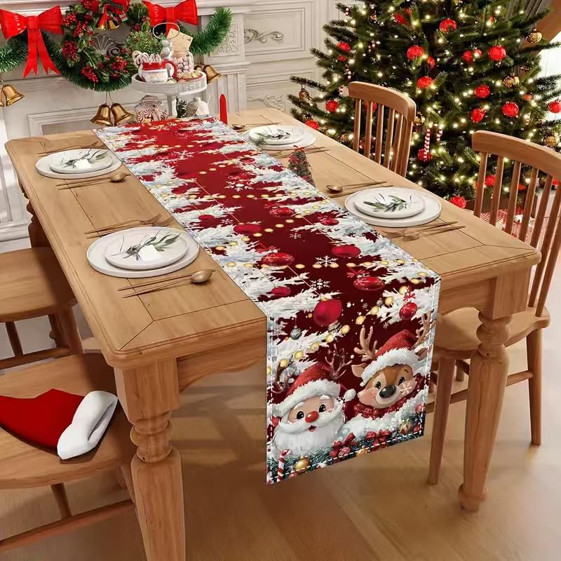 Generic Christmas Santa Claus Deer Snow Table Runner 13x48 Inch - Holiday Home Decor