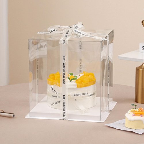 NROZIET 6 Pack Clear Cake Box, 2-Layer Transparent Cakes Box with Ribbon, 10" X 10" X 9" Tall Cake Carrier Boxes with Sturdy Board for Bakery Dessert Bread Pastry Birthday Parties, Wedding Graduation