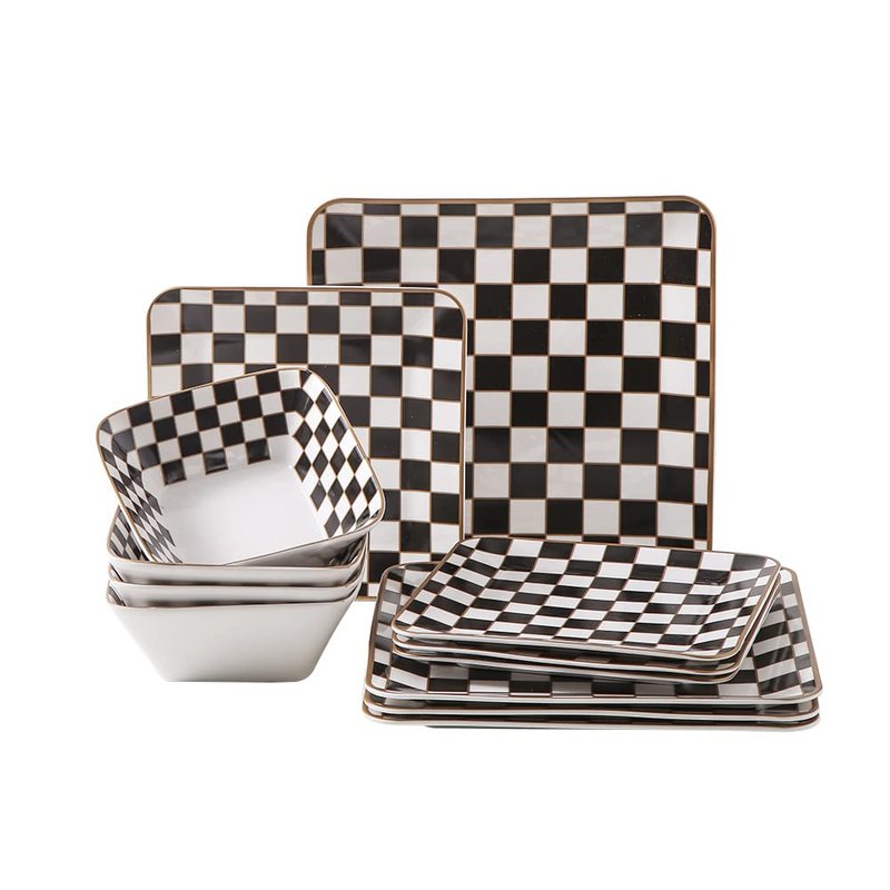 Porlien Checker Square Dinnerware Set for 4