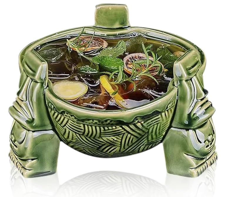 32 oz Ceramic Tiki Punch Bowl - Decorative Tropical Cocktail Serveware