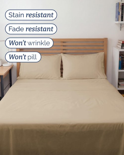 Full XL Bed Sheet Set by Hotel Luxury | 4-Piece Soft, Breathable & Cooling Bedding - Cream, Deep Pockets