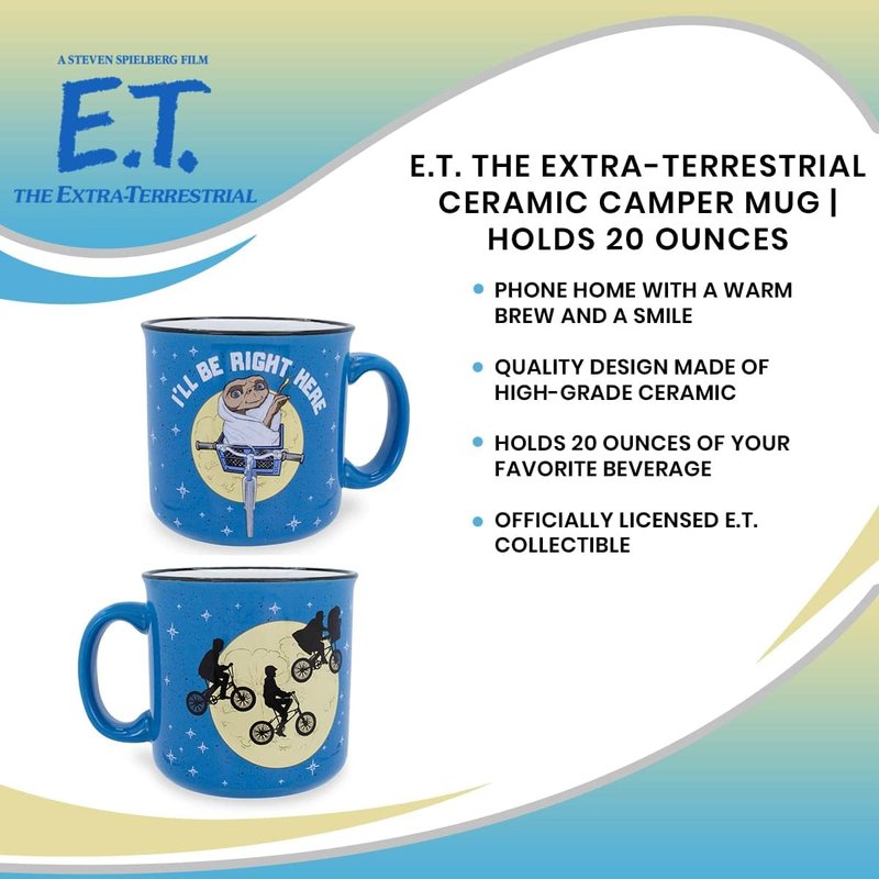 Toynk E.T. The Extra-Terrestrial Ceramic Camper Mug | BPA-Free Travel Coffee Cup For Espresso, Caffeine, Cocoa, | Home & Kitchen Essential | Cute SciFi Gifts and Collectibles | Holds 20 Ounces