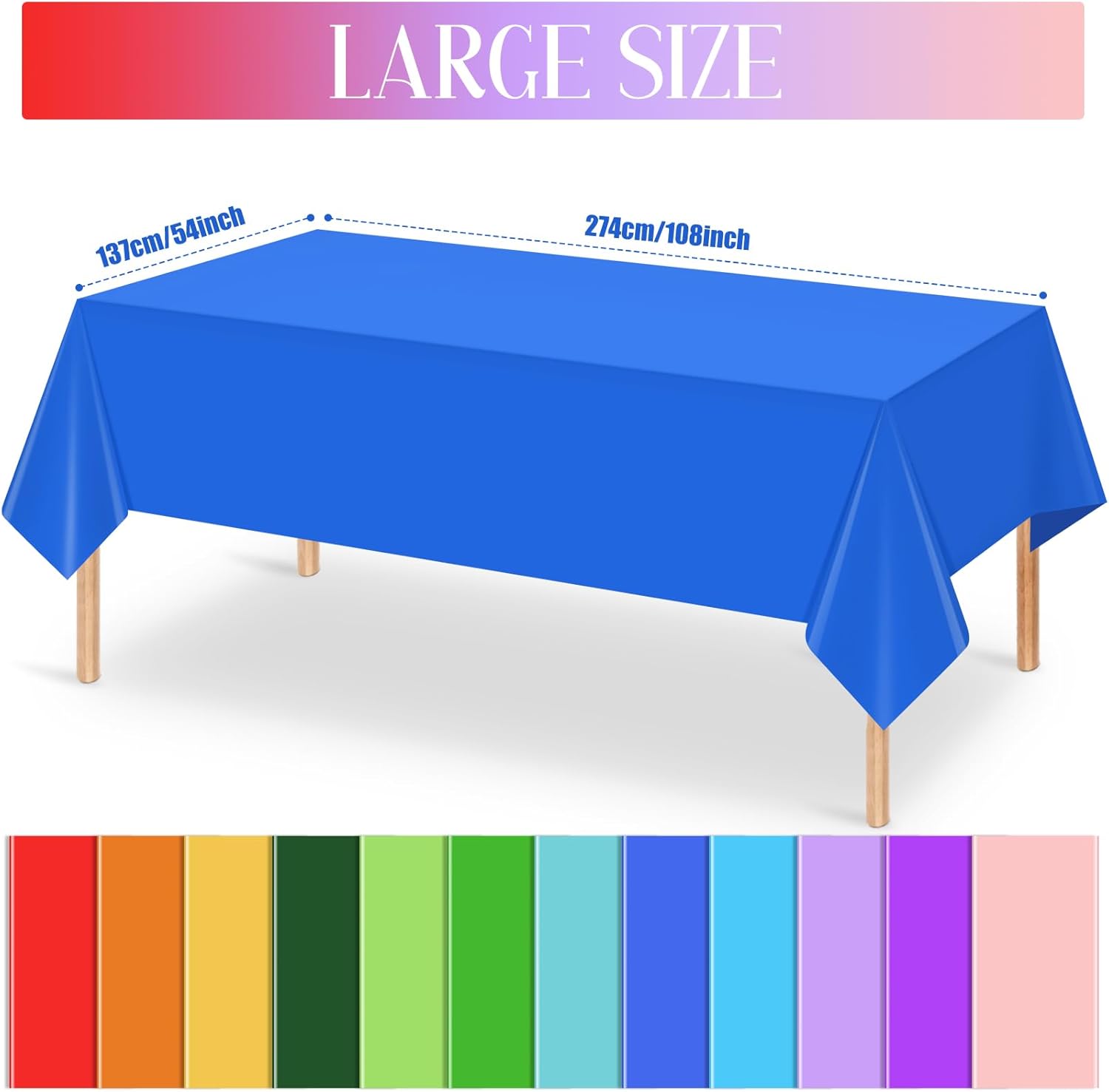 Skiennix 24 Pack Disposable Plastic Tablecloths - Colorful Rainbow Rectangle Covers | 54 x 108 Inch for Parties