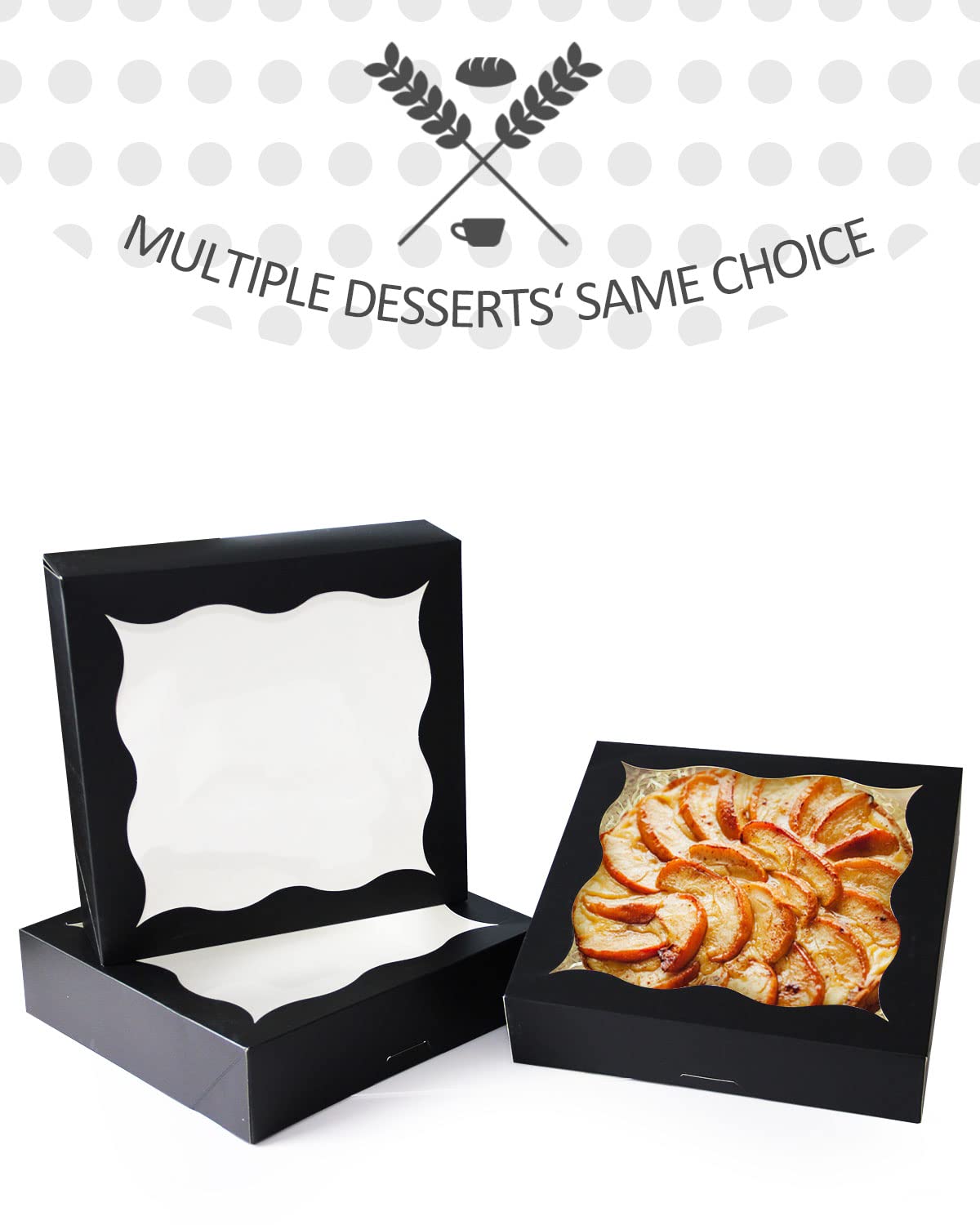 qiqee Auto-pop Up Black Pie Boxes with Window 24Packs 12x12x3 Inch Cookie Donut Bakery Box