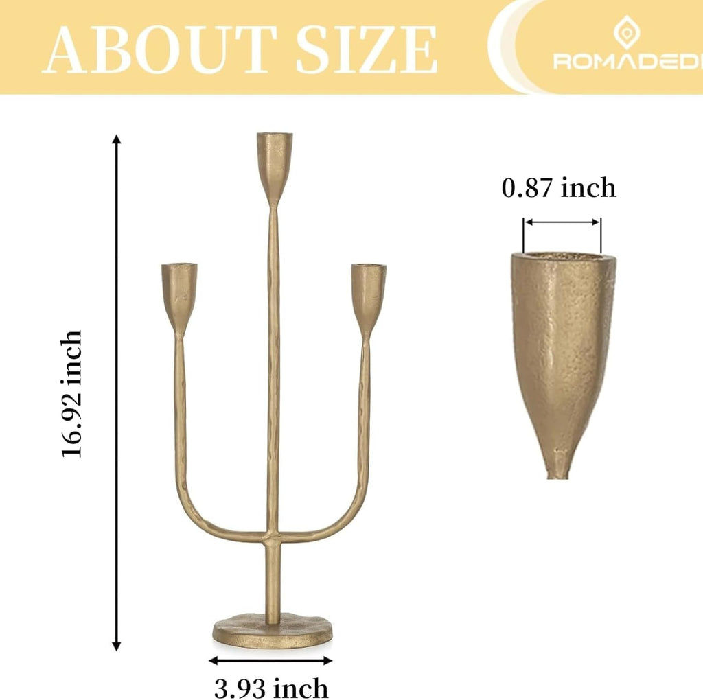 Romadedi Brass Candelabra - Vintage Gold Taper Candle Holders for Elegant Table Centerpiece | Tall Metal Design
