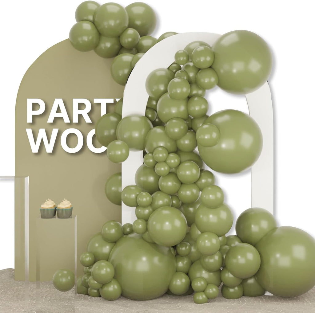 PartyWoo Sage Green Balloons - 155-Piece Latex Balloon Arch Kit for Weddings & Birthdays | Olive Boho Decor
