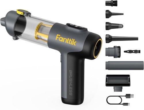 Fanttik Slim V9 Mix Car Vacuum - 4 in 1 Handheld Air Duster with 12000PA Suction Power | Cordless Mini Vacuum for Car & Office