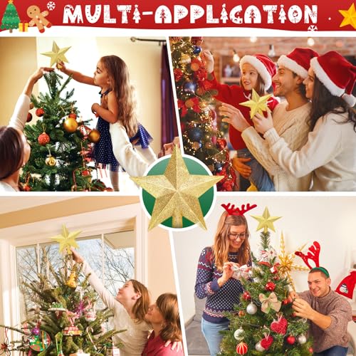 Gold Glitter Christmas Star Tree Topper - 8 Inch Shatterproof Holiday Decor