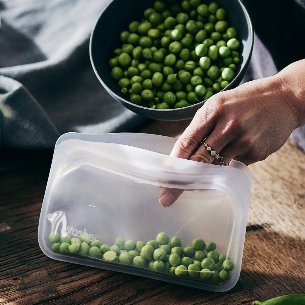 Stasher Silicone Reusable Food Storage Bags - Eco-Friendly, Microwave & Dishwasher Safe, 4-Pack | Clear Snack Containers